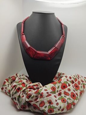 Vintage Style Made in France Poppy Scarf & Chunky Red Statement Necklace Boutiqu